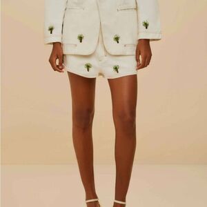 Farm Rio Off-White Embroidered Coconut Tree Shorts Size 33